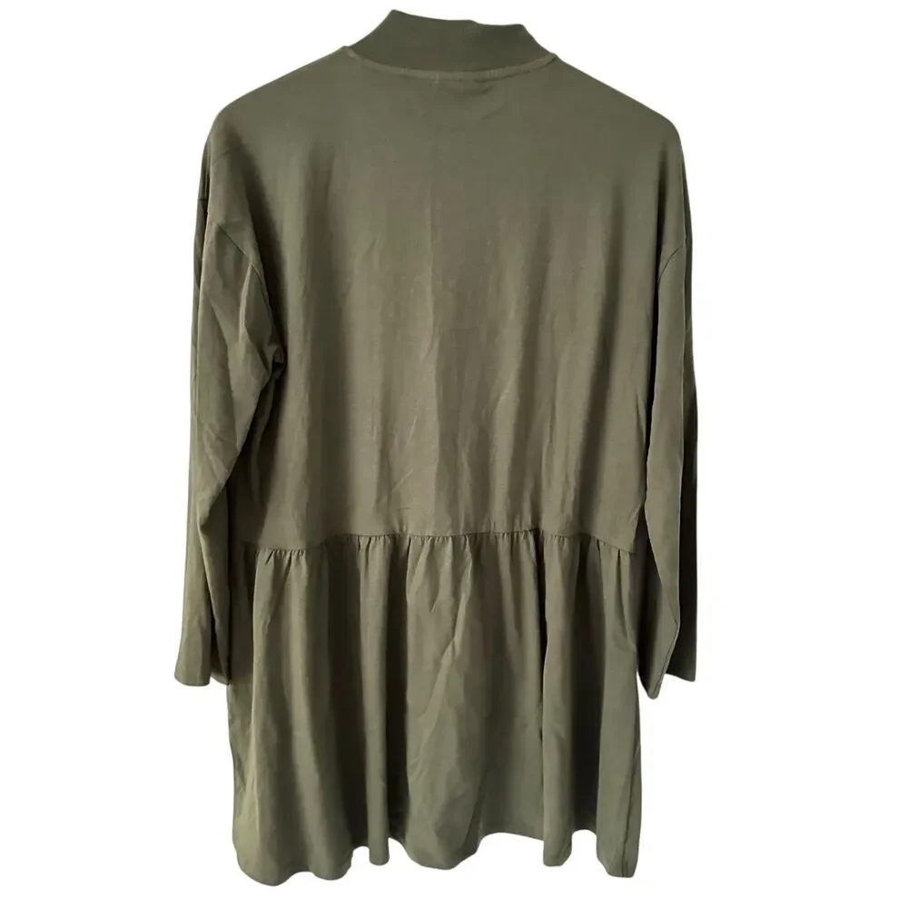 ASOS Army Green Mock Neck Baby Doll Style Cotton Oversize‎ Tunic Top Size 6